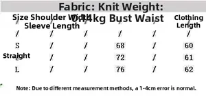 Size chart table for minimalist knit vest top showing dimensions for sizes S, M, and L