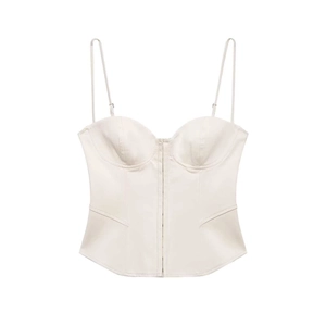Top Corto Bustier Sexy para Mujer Blanco Roto con Tirantes Finos Ajustables Corsé Estructurado Ajuste Ceñido Chaleco con Ganchos