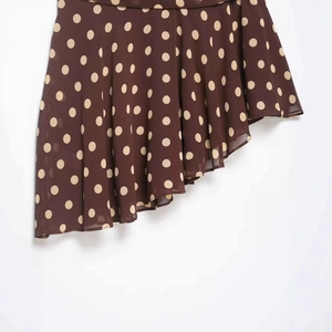 Brown asymmetric polka dot midi skirt in lightweight chiffon fabric for women