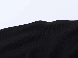 Macro shot of black ribbed knit fabric showing detailed texture and tight weave structure