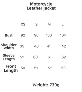 Guide des tailles pour veste motard femme vintage noire avec mesures détaillées