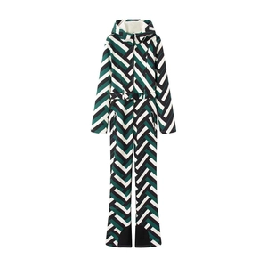 Combinaison de ski femme imperméable à motif chevron avec capuche et ceinture