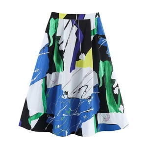 Damen Abstrakter Kunst Druck Midirock Hohe Taille A-Linie Plissee Rock Mehrfarbig Block Rock Mode Casual Mode
