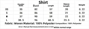 Detailed size chart for poplin shirt showing measurements for XS to L sizes