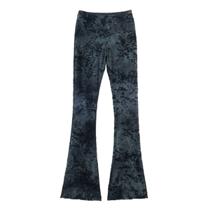 Pantaloni a zampa a vita alta con stampa floreale vintage grigio scuro da donna
