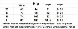 Size chart for women high waist white A-line mini skirt showing XS to L measurements