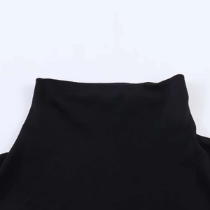 Women's chic black turtleneck dress with asymmetrical pleated texture and slim fit