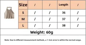 Size chart for women's halter satin set showing length and measurements in S, M, L