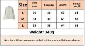 Size chart for women's stand collar fitted jacket with bust and shoulder measurements