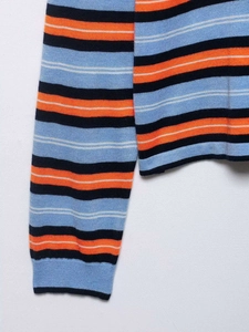 Macro detail of high-quality knit texture and striped pattern of the casual sweater