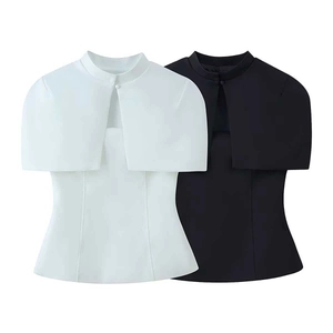 Modern Chinese style stand collar two-piece top set in classic black and white colors