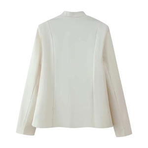Women's cream white jacket with mandarin collar and structured slim fit back view