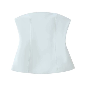 Detail of white tube top showing panelled seams and slimming waist structure