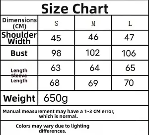Detailed size chart for women velvet coat with measurements in CM for S, M, and L sizes