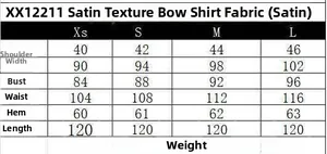 Detaillierte Größentabelle für Satin-Schleifenbluse mit Maßen für die Größen XS bis L