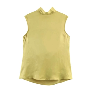 Elegante Damen Ärmellose Satin Bluse Mit Schleife Eleganter Stehkragen Einfarbig Sommer Commute Tops Für Damen