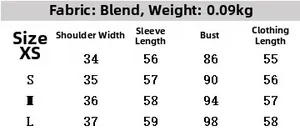 Detailed size chart for lace chiffon shirt showing shoulder, sleeve, bust, and length