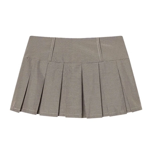 Vintage houndstooth high waist pleated mini skirt in brown and grey plaid