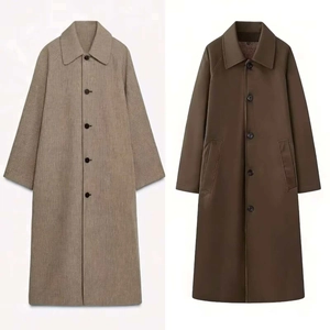Damen Wendbarer Karierter Langer Trenchcoat Polyester Revers Knopf Mantel Für Herbst Winter Minimalistischer Lässiger Oberbekleidung