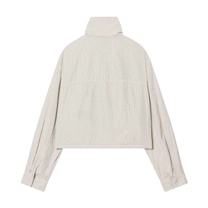 Vue arrière d'une veste courte minimaliste à petits carreaux avec col montant