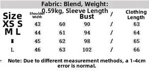 Detailed size chart for khaki stand collar cargo jacket in XS to L measurements
