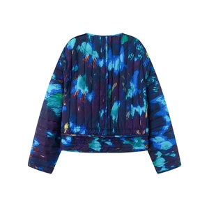 Veste matelassée en coton pour femme avec motif abstrait tie-dye bleu et violet