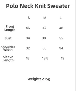 Detailed size chart for the women V-neck hollow out knit top with polo collar dimensions
