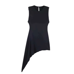 Women's Sexy Sleeveless Asymmetric Hem Midi Dress Round Neck Slim Fit Bodycon Summer Party Dress Plain Elegant Black