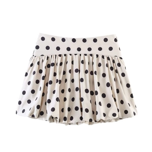 Vintage A-Linien Minirock mit hoher Taille und schwarzen Punkten auf Beige