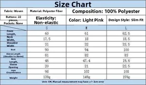 Tableau des tailles détaillé pour chemisier cintré femme avec mesures en polyester