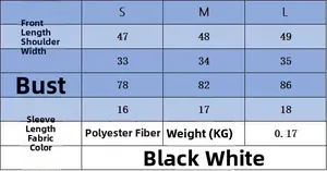 Size guide for women's short sleeve knit top showing length, bust, and material details