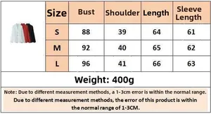 Size chart for V-neck blazer and wide-leg trousers set with bust and sleeve measurements
