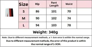 Detailed size chart for women's V-neck suit pants showing S, M, L measurements