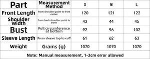 Size guide for women's single-button wool coat with detailed measurements in centimeters