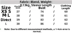 Detailed size chart for women standing collar vest with measurements for XS to L sizes