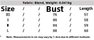 Tableau des tailles pour caraco en satin avec mesures en cm pour tailles XS à L