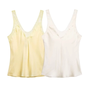 Caraco en Dentelle Satinée à Col en V pour Femmes Élégant Couleur Unie Sans Manches Top d'Été pour Fête Mode Femme