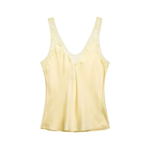 Élégant caraco en satin jaune pâle avec dentelle et col en V pour femmes en été