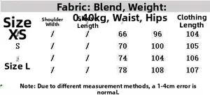 Size chart for champagne satin set including waist and hip measurements from XS to L
