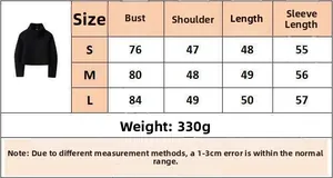 Detailed size chart for minimalist stand collar jacket with bust and length measurements
