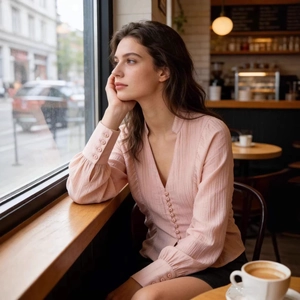 Chemisier élégant rose clair à manches longues avec col en V et boutons pour femmes