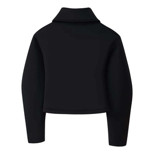 Minimalist black stand collar zip jacket for women with high-quality scuba fabric texture