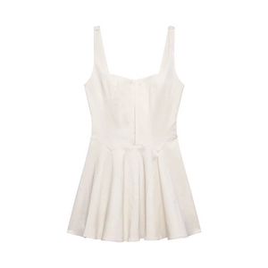 Women's Sexy Square Neck Sleeveless Mini Dress Slim Fit Princess Seam Fit and Flare Hem Cream White Summer Chic Party Dress