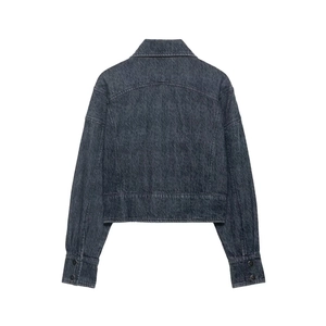 Retro charcoal grey washed denim cropped jacket with marble texture and drop shoulder