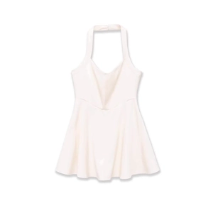 Women Sexy Halter Neck Mini Dress Sleeveless Backless A-Line Slim Fit Minimalist White Party Dress