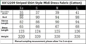 Guide des tailles pour robe midi chemise à rayures avec mesures d'épaules et buste