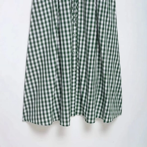 Summer green and white vichy plaid button-down dress for women with front round buttons