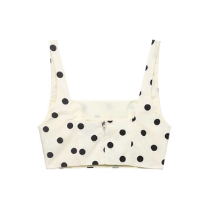 French retro cream polka dot crop top with wide shoulder straps and back zipper