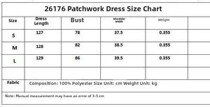 Size chart for satin maxi dress showing length and bust measurements for S M and L