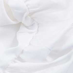 White V-neck puff sleeve shirt dress featuring textured woven fabric and soft drape detail